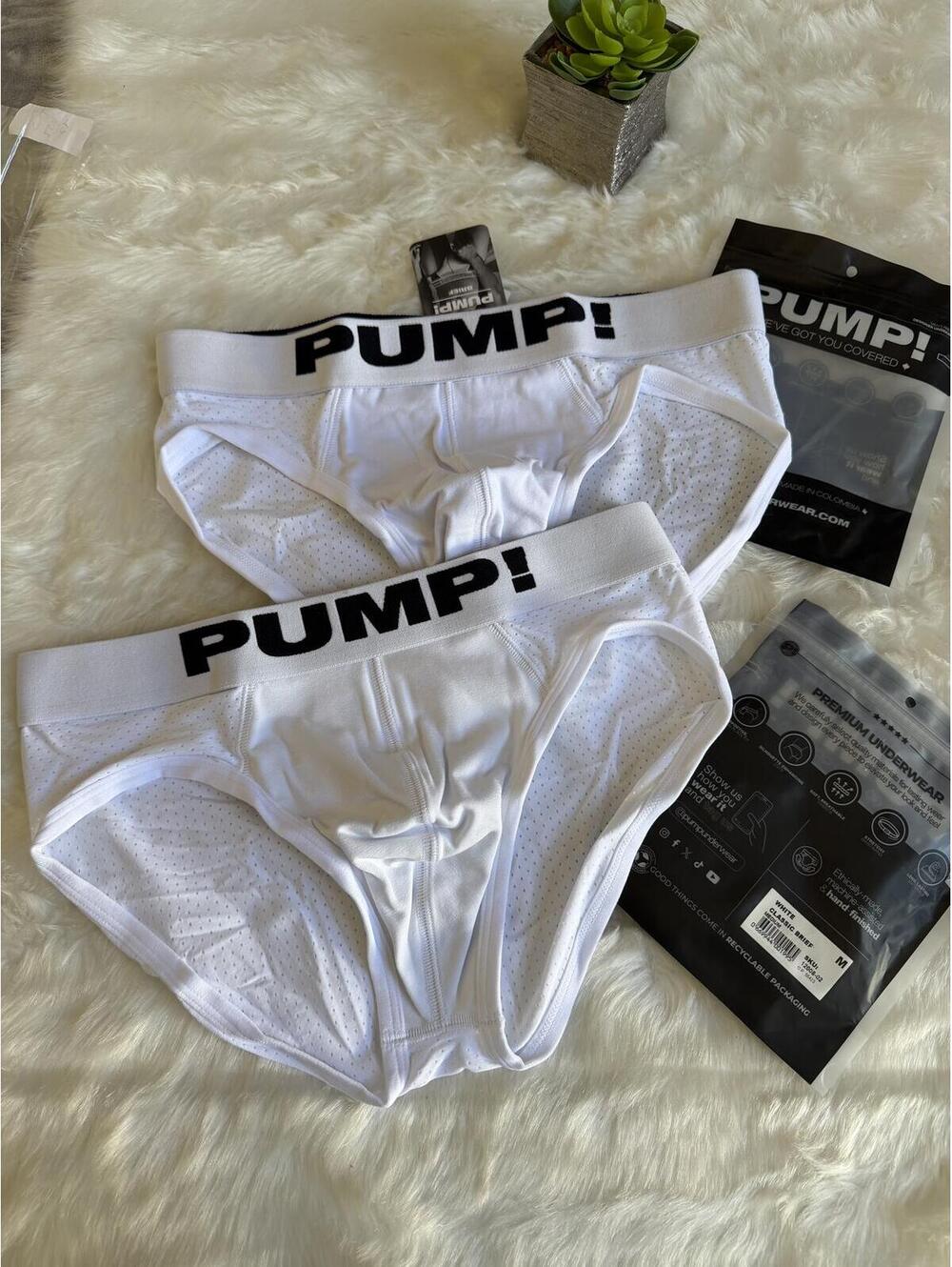 PUMP! Men's White Mesh Brief Underwear Pair Size Medium